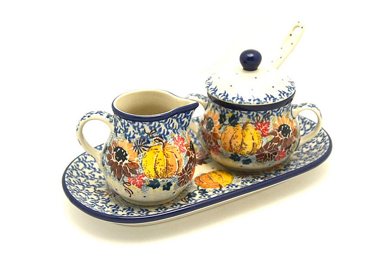 Ceramika Artystyczna Polish Pottery Cream & Sugar Set with Sugar Spoon - Unikat Signature - U4741 S42-U4741 (Ceramika Artystyczna)