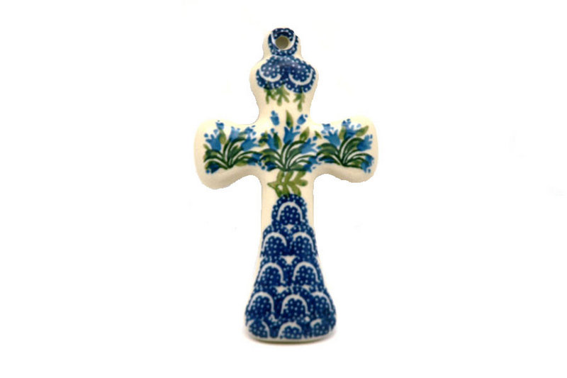 Polish Pottery Cross - Small (5") - Blue Bells