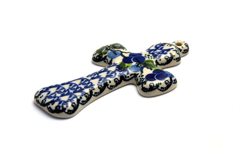 Ceramika Artystyczna Polish Pottery Cross - Small (5") - Blue Berries 613-1416a (Ceramika Artystyczna)