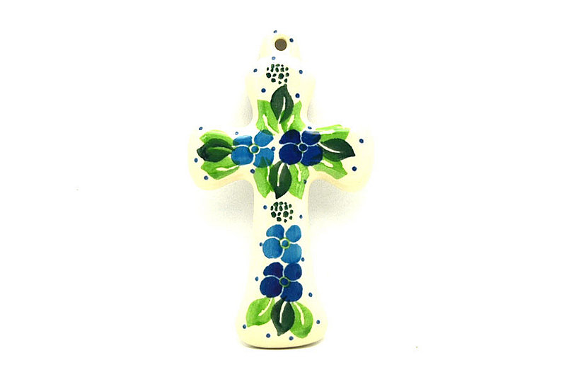 Ceramika Artystyczna Polish Pottery Cross - Small (5") - Blue Phlox 613-1417a (Ceramika Artystyczna)