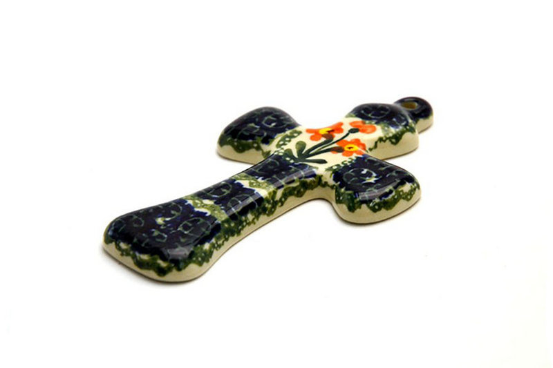 Ceramika Artystyczna Polish Pottery Cross - Small (5") - Peach Spring Daisy 613-560a (Ceramika Artystyczna)