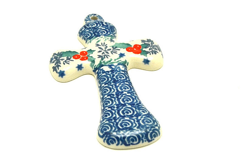 Ceramika Artystyczna Polish Pottery Cross - Small (5") - Winter Holly 613-2973a (Ceramika Artystyczna)