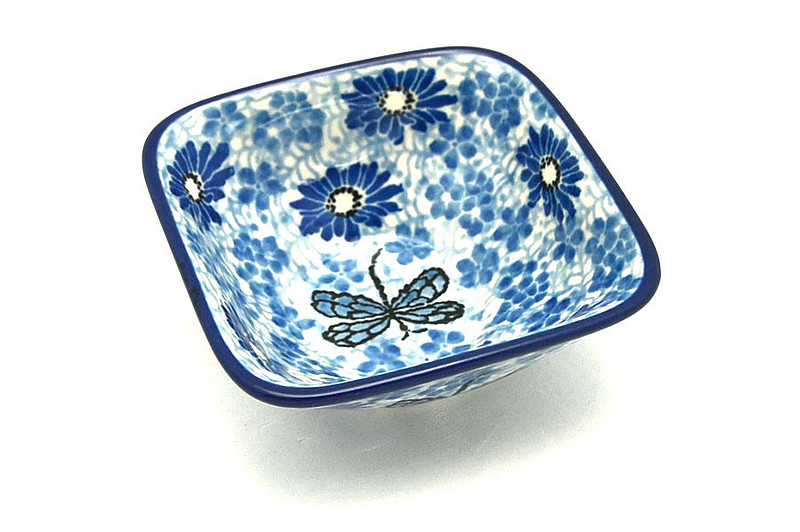 Ceramika Artystyczna Polish Pottery Dish - Deep Square Food Prep - Blue Dragonfly D11-2999a (Ceramika Artystyczna)