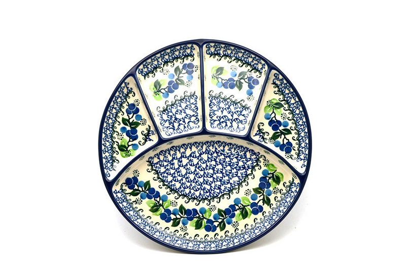 Ceramika Artystyczna Polish Pottery Dish - Divided Appetizer - Blue Berries 498-1416a (Ceramika Artystyczna)