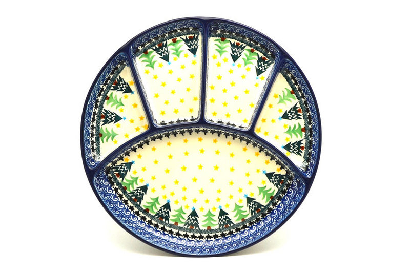 Ceramika Artystyczna Polish Pottery Dish - Divided Appetizer - Christmas Trees 498-1284a (Ceramika Artystyczna)