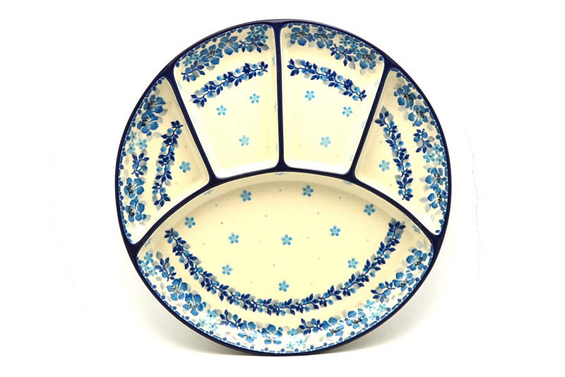 Polish Pottery Dish - Divided Appetizer - Flax Flower