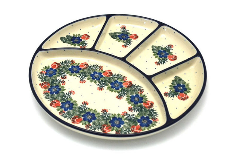 Ceramika Artystyczna Polish Pottery Dish - Divided Appetizer - Garden Party 498-1535a (Ceramika Artystyczna)