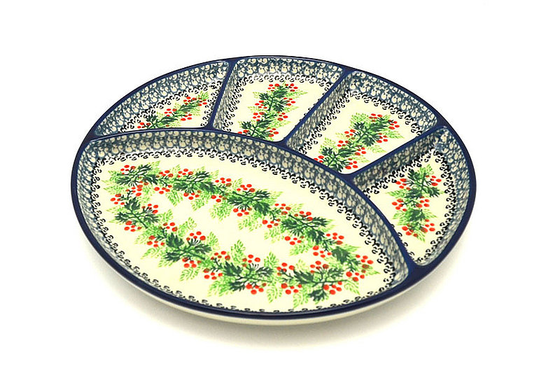 Ceramika Artystyczna Polish Pottery Dish - Divided Appetizer - Holly Berry 498-1734a (Ceramika Artystyczna)