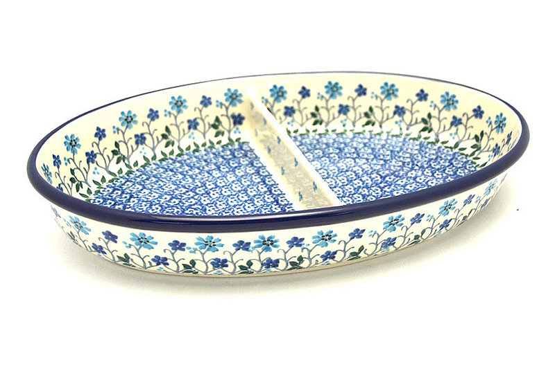 Polish Pottery Dish - Divided Oval - Blue Horizon