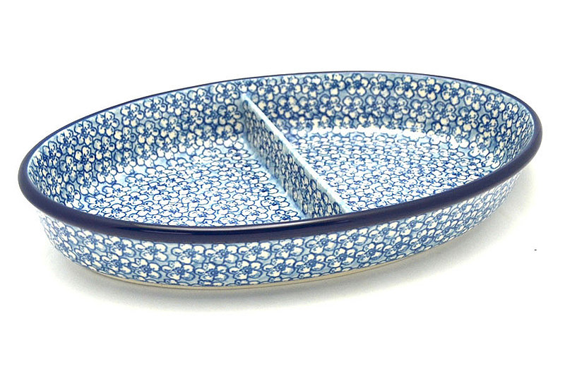 Polish Pottery Dish - Divided Oval - Daisy Flurry