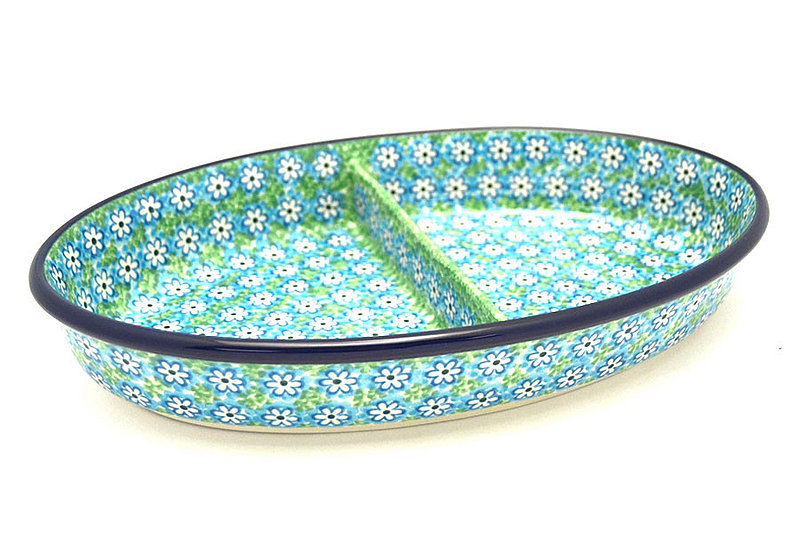 Polish Pottery Dish - Divided Oval - Key Lime