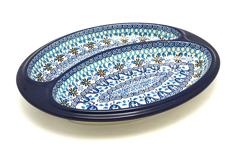 Ceramika Artystyczna Polish Pottery Dish - Divided Polish Sausage - Blue Yonder 497-2187a (Ceramika Artystyczna)