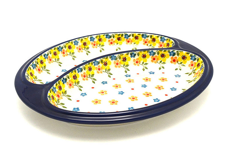 Ceramika Artystyczna Polish Pottery Dish - Divided Polish Sausage - Buttercup 497-2225a (Ceramika Artystyczna)