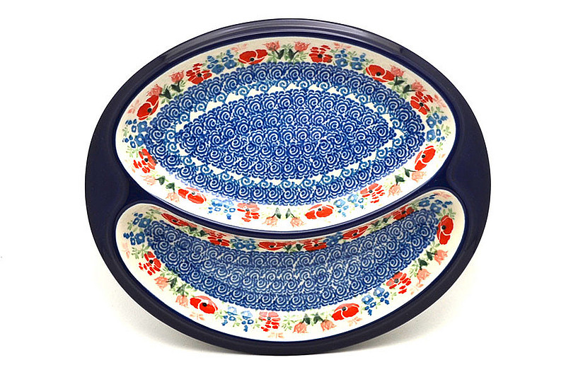 Ceramika Artystyczna Polish Pottery Dish - Divided Polish Sausage - Whimsical Garden 497-3220a (Ceramika Artystyczna)
