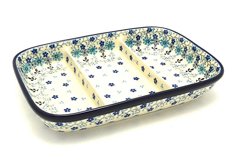 Ceramika Artystyczna Polish Pottery Dish - Divided Rectangular - Bachelor Button 393-2641a (Ceramika Artystyczna)