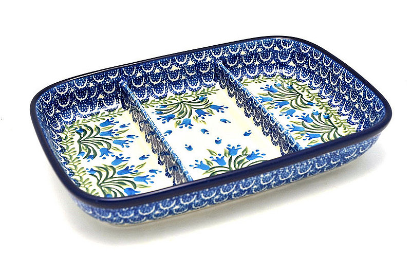 Ceramika Artystyczna Polish Pottery Dish - Divided Rectangular - Blue Bells 393-1432a (Ceramika Artystyczna)