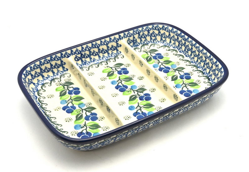 Ceramika Artystyczna Polish Pottery Dish - Divided Rectangular - Blue Berries 393-1416a (Ceramika Artystyczna)