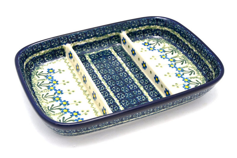 Ceramika Artystyczna Polish Pottery Dish - Divided Rectangular - Blue Spring Daisy 393-614a (Ceramika Artystyczna)