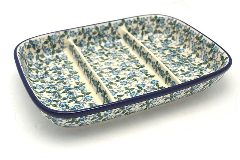 Polish Pottery Dish - Divided Rectangular - Forget-Me-Knot