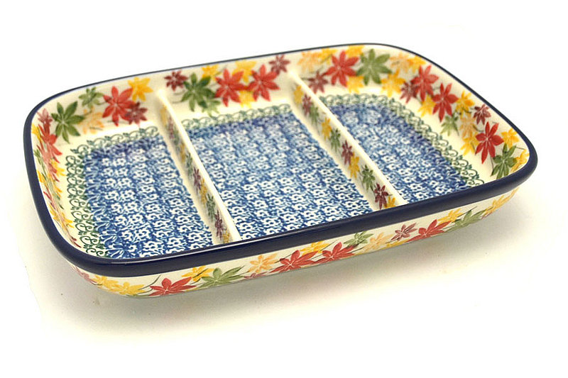 Ceramika Artystyczna Polish Pottery Dish - Divided Rectangular - Maple Harvest 393-2533a (Ceramika Artystyczna)