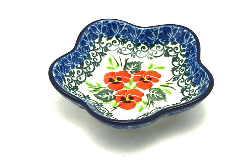 Ceramika Artystyczna Polish Pottery Dish - Small Petal Bowl - Red Pansy G80-2538a (Ceramika Artystyczna)