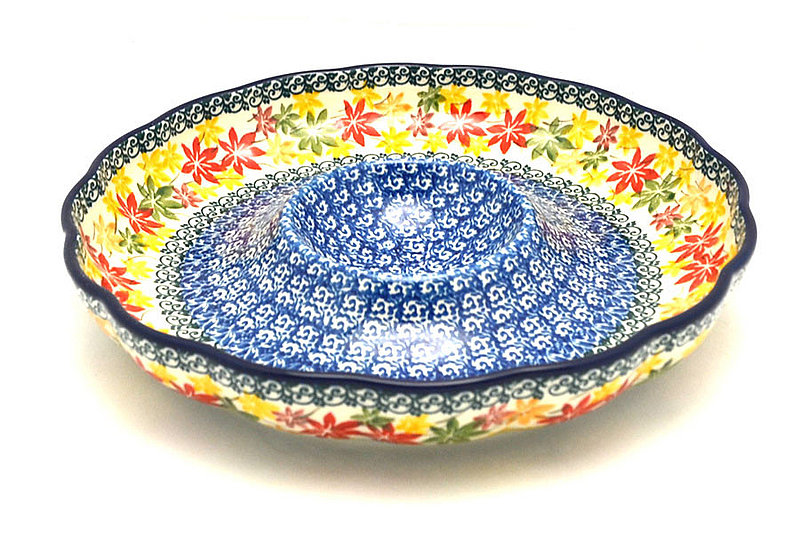 Ceramika Artystyczna Polish Pottery Dish - Vegetable and Dip - 10" - Maple Harvest A22-2533a (Ceramika Artystyczna)