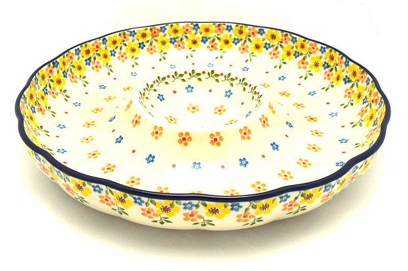 Polish Pottery Dish - Vegetable and Dip - 12" - Buttercup