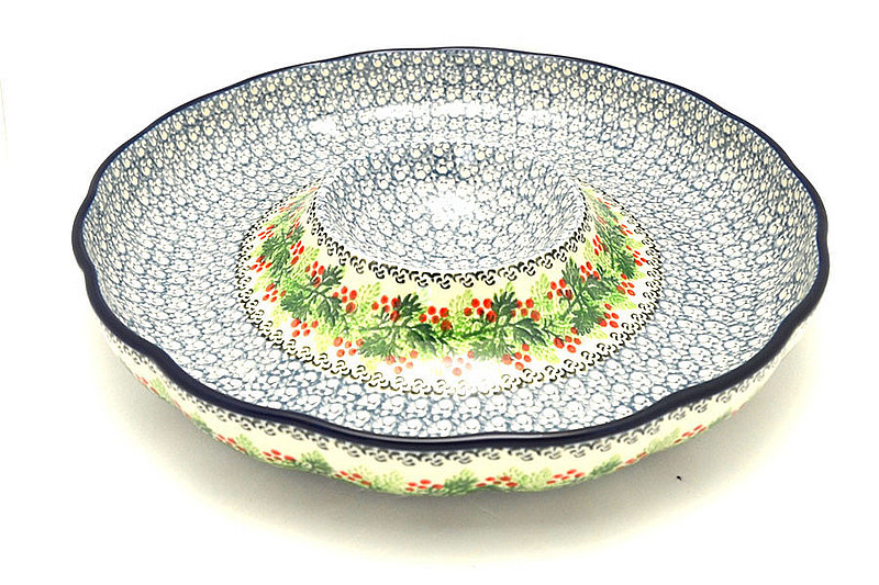 Ceramika Artystyczna Polish Pottery Dish - Vegetable and Dip - 12" - Holly Berry A23-1734a (Ceramika Artystyczna)