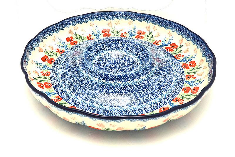 Ceramika Artystyczna Polish Pottery Dish - Vegetable and Dip - 12" - Whimsical Garden A23-3220a (Ceramika Artystyczna)