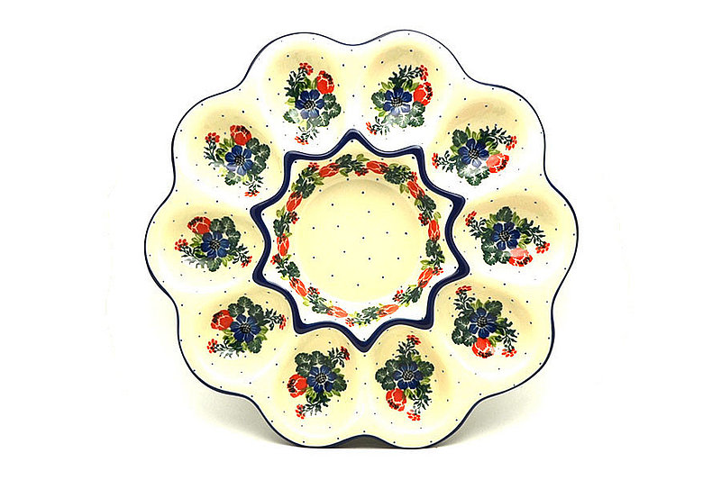 Ceramika Artystyczna Polish Pottery Egg Plate - 10 Count - Garden Party 718-1535a (Ceramika Artystyczna)