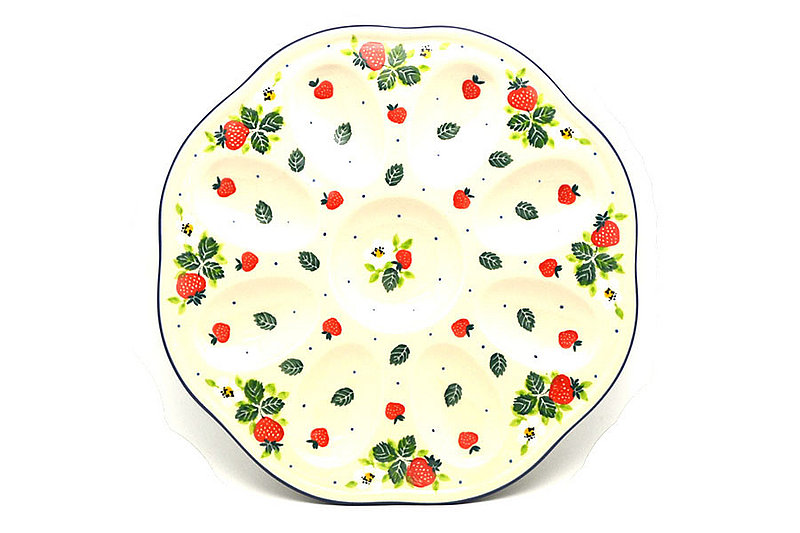 Polish Pottery Egg Plate - 8 Count - Strawberry Field