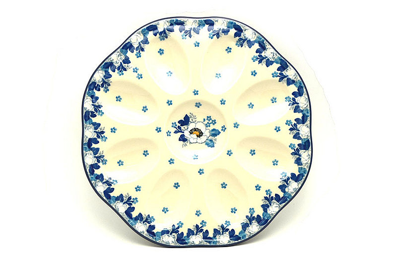 Polish Pottery Egg Plate - 8 Count - White Poppy
