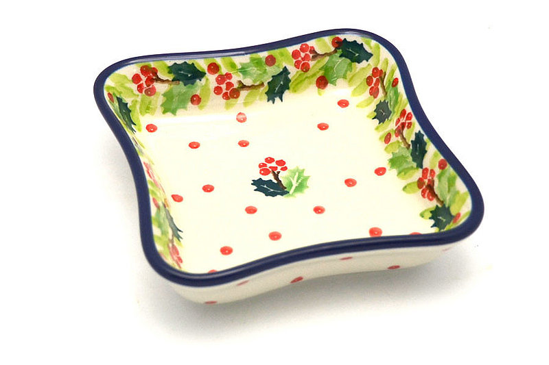 Polish Pottery Fluted Dipping Dish - Christmas Holly
