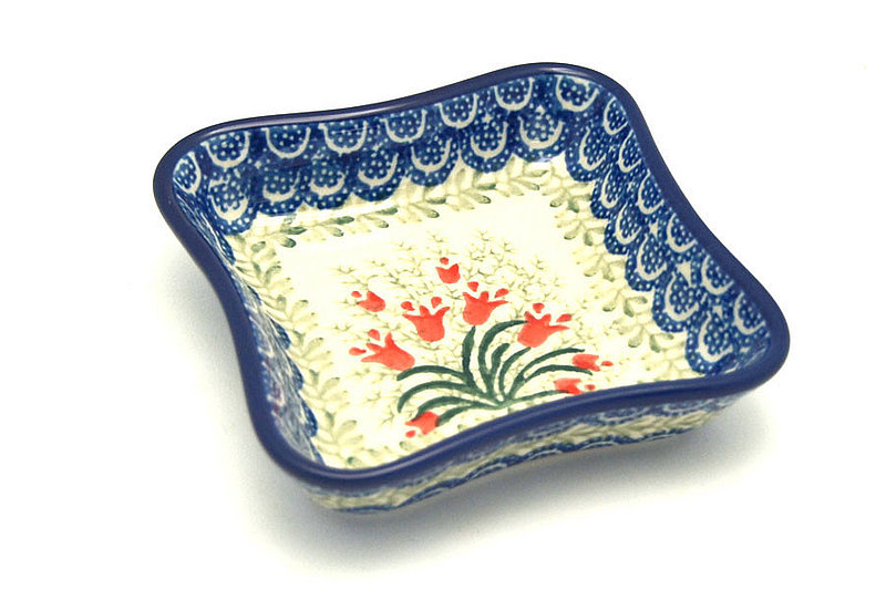 Ceramika Artystyczna Polish Pottery Fluted Dipping Dish - Crimson Bells 630-1437a (Ceramika Artystyczna)