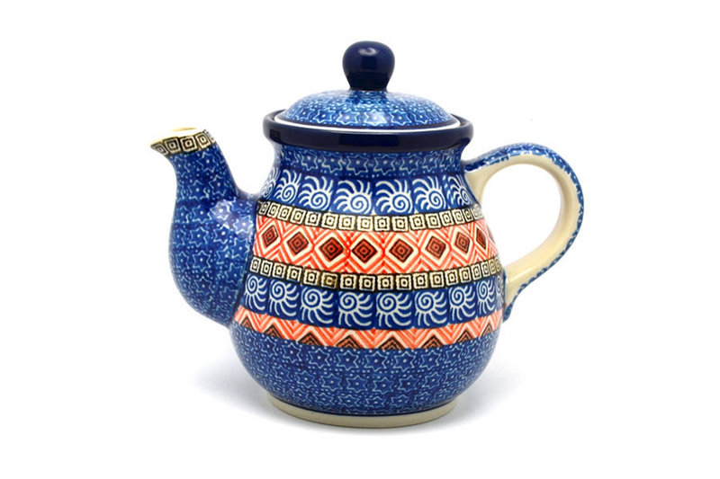 Ceramika Artystyczna Polish Pottery Gooseneck Teapot - 20 oz. - Aztec Sun 119-1350a (Ceramika Artystyczna)