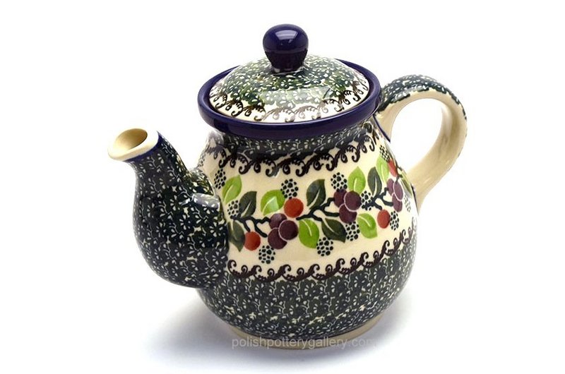 Polish Pottery Gooseneck Teapot - 20 oz. - Burgundy Berry Green