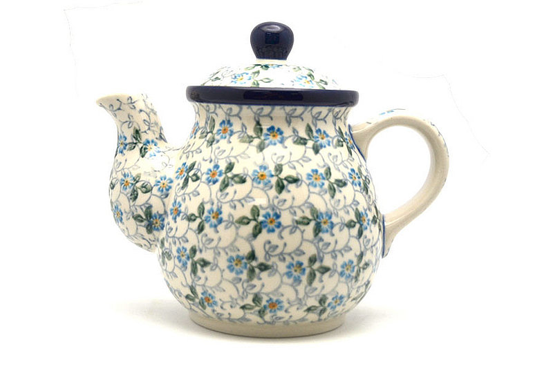 Ceramika Artystyczna Polish Pottery Gooseneck Teapot - 20 oz. - Forget-Me-Knot 119-2089a (Ceramika Artystyczna)