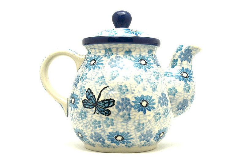 Polish Pottery Gooseneck Teapot - 20 oz. - Misty Dragonfly