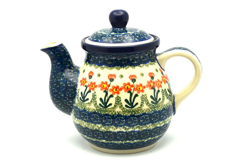 Ceramika Artystyczna Polish Pottery Gooseneck Teapot - 20 oz. - Peach Spring Daisy 119-560a (Ceramika Artystyczna)