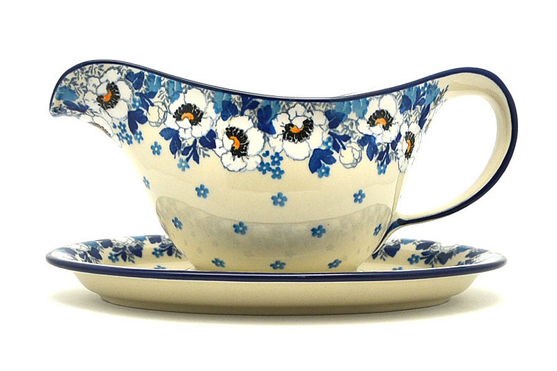 Ceramika Artystyczna Polish Pottery Gravy Boat - White Poppy 239-2222a (Ceramika Artystyczna)