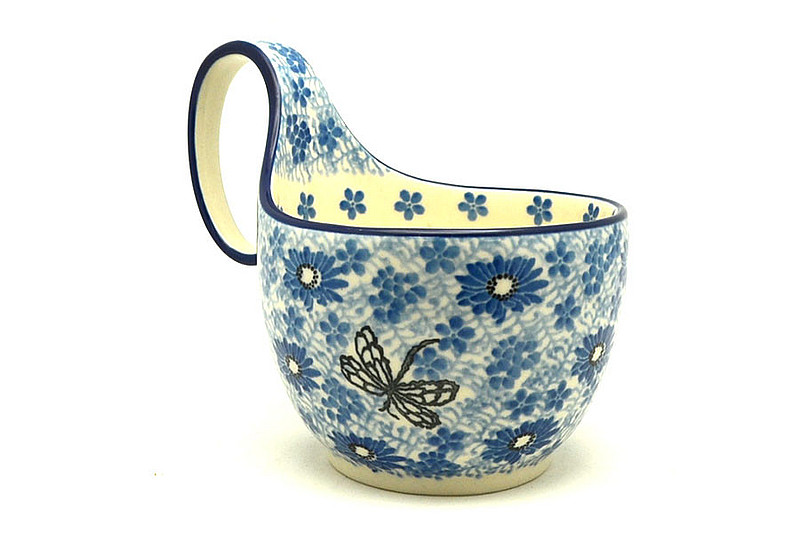 Ceramika Artystyczna Polish Pottery Loop Handle Bowl - Blue Dragonfly 845-2999a (Ceramika Artystyczna)