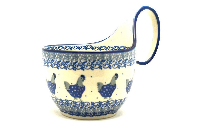 Polish Pottery Loop Handle Bowl - Blue Hen