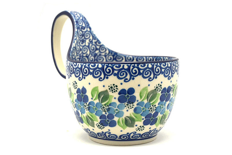 Polish Pottery Loop Handle Bowl - Blue Phlox