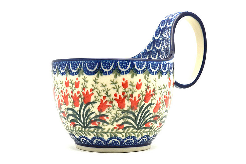Ceramika Artystyczna Polish Pottery Loop Handle Bowl - Crimson Bells 845-1437a (Ceramika Artystyczna)