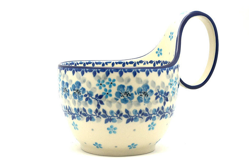 Ceramika Artystyczna Polish Pottery Loop Handle Bowl - Flax Flower 845-2642a (Ceramika Artystyczna)