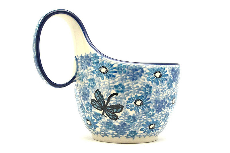 Polish Pottery Loop Handle Bowl - Misty Dragonfly