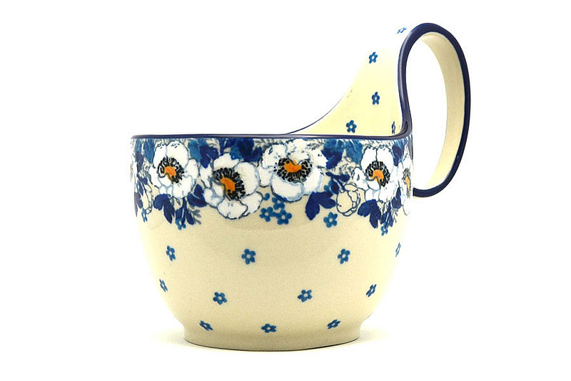 Ceramika Artystyczna Polish Pottery Loop Handle Bowl - White Poppy 845-2222a (Ceramika Artystyczna)
