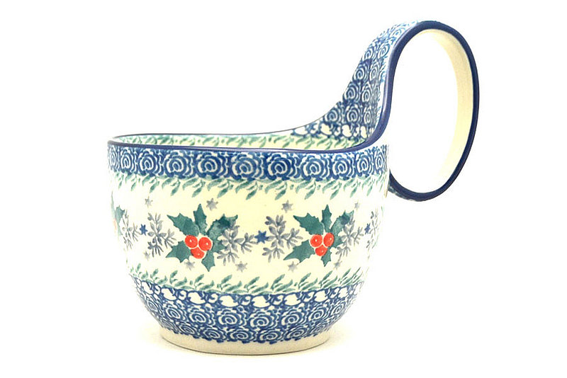Ceramika Artystyczna Polish Pottery Loop Handle Bowl - Winter Holly 845-2973a (Ceramika Artystyczna)