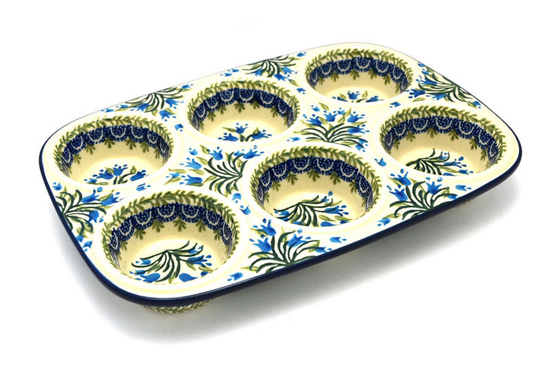 Ceramika Artystyczna Polish Pottery Muffin Pan - Blue Bells 811-1432a (Ceramika Artystyczna)