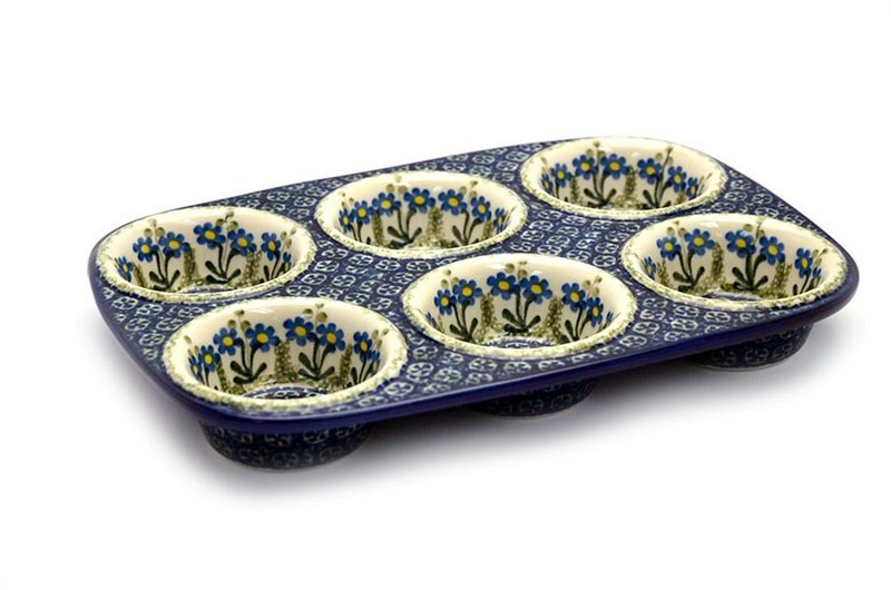 Ceramika Artystyczna Polish Pottery Muffin Pan - Blue Spring Daisy 811-614a (Ceramika Artystyczna)